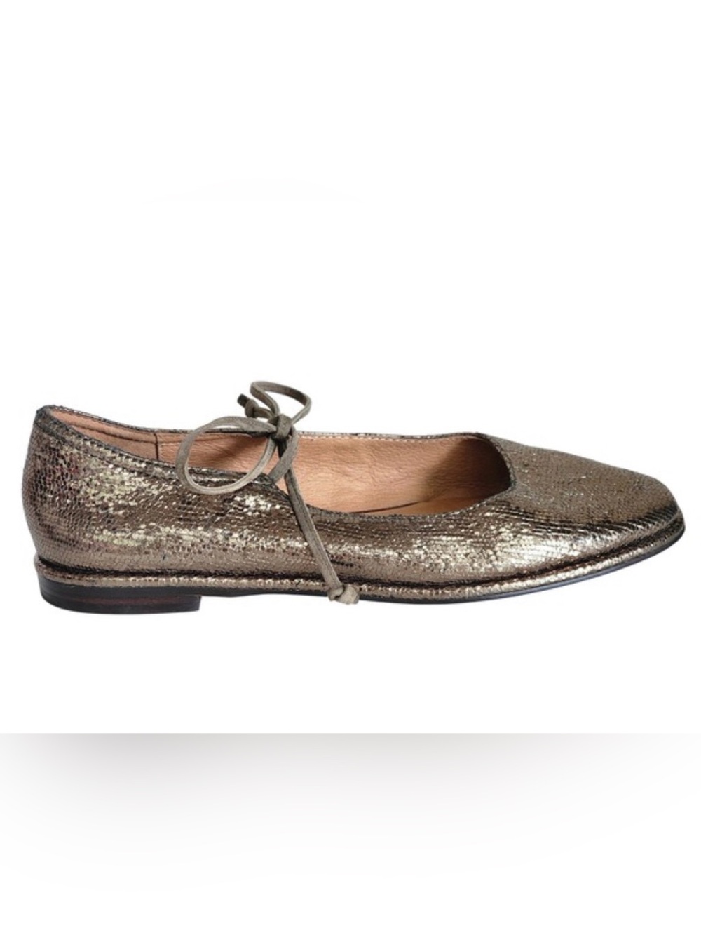 Madewell Normani Metallic Bronze Textured Leather Ballet Flats with Ties size 8.